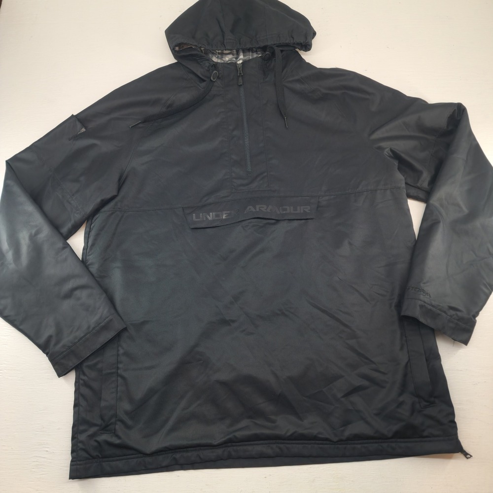Under Armour XL Black‎ UA Storm Anorak Pullover Hooded Jacket Camo Lining *FLAW*